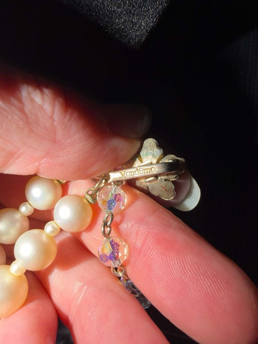Vendôme Vintage Faux Pearl and Aurora Borealis Crystal Necklace and Earring Set